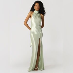 NWT Sau Lee Penelope Backless Satin Gown in Pistachio (Light Green)